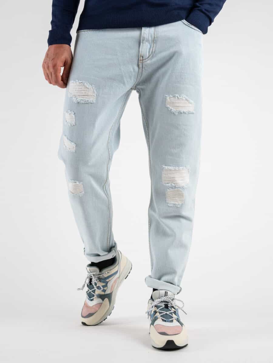 PONT DENIM Jeans cropped lavaggio chiaro con rotture YELAD 73 Azzurro