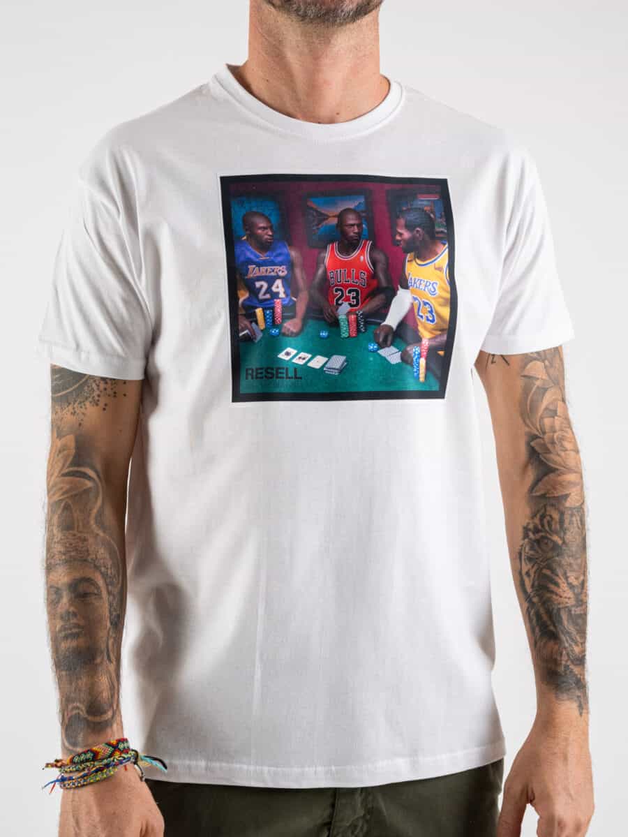 RESELL T-shirt in cotone con stampa NBA POKER 391 Bianca