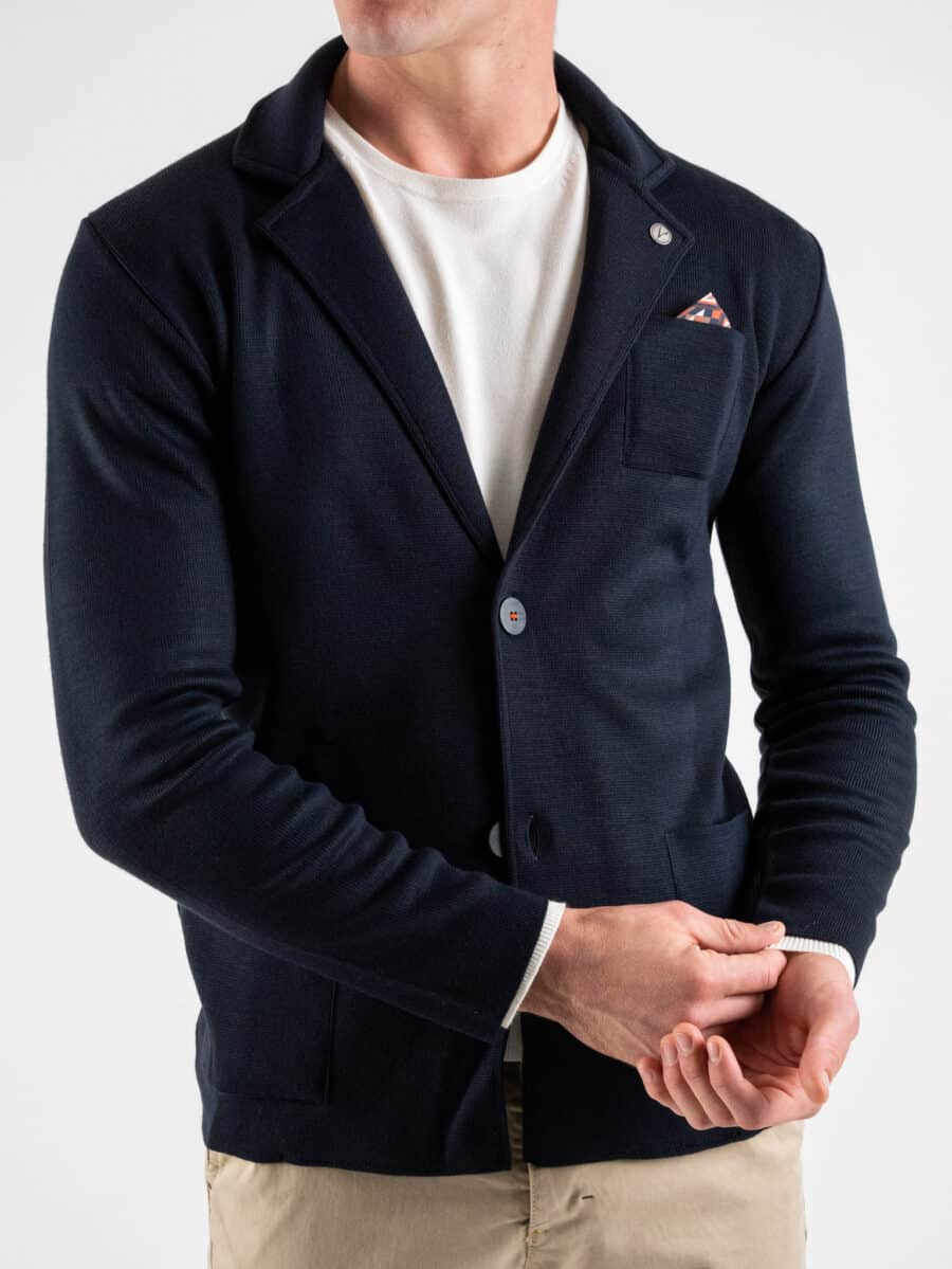 V2 Giacca in maglia misto lana merino con pochette GULP Blu