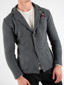 V2 Giacca in maglia misto lana merino con pochette GULPOPE Grigia (5)