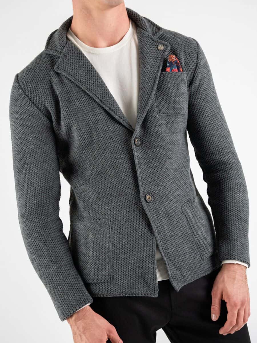 V2 Giacca in maglia misto lana merino con pochette GULPOPE Grigia