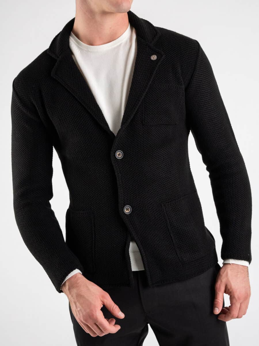 V2 Giacca in maglia misto lana merino con pochette GULPOPE Nera