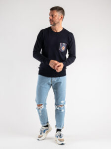 V2 Maglione girocollo basico con taschino AZTECO 23 Blu (2)