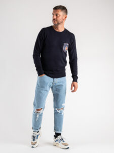 V2 Maglione girocollo basico con taschino AZTECO 23 Blu (3)