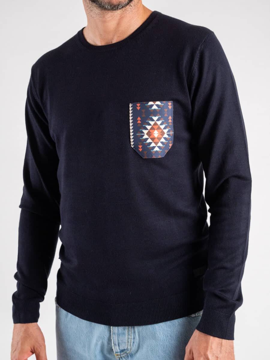 V2 Maglione girocollo basico con taschino AZTECO 23 Blu