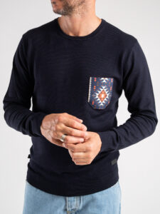 V2 Maglione girocollo basico con taschino AZTECO 23 Blu (5)