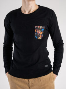 V2 Maglione girocollo basico con taschino FLOREALE 19 Nero (2)