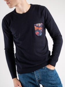 V2 Maglione girocollo basico con taschino FLOREALE 20 Blu (6)