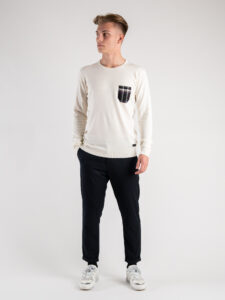 V2 Maglione girocollo basico con taschino QUADRI 31 Panna (5)