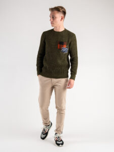 V2 Maglione girocollo misto lana con taschino PATCHWORK 22 Militare (5)