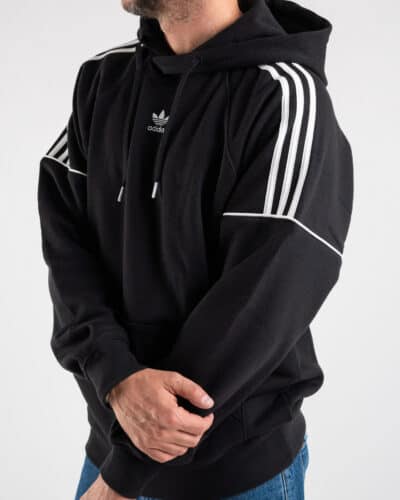 ADIDAS Felpa nera oversize con cappuccio logo e linee HK7309