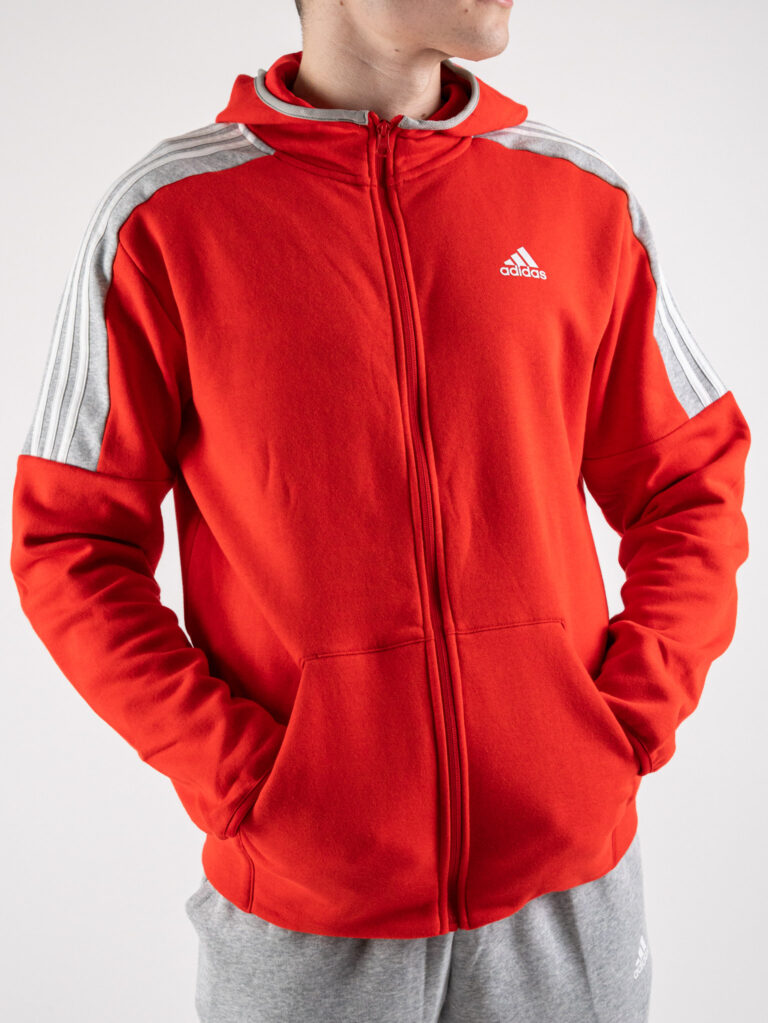 ADIDAS Felpa con zipcappuccio e logo HI5397 Rossa 3 ADIDAS ADIDAS Felpa rossa con capuccio e zip, logo e fasce grigie HI5397