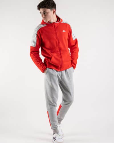 ADIDAS Felpa con zipcappuccio e logo HI5397 Rossa 9 ADIDAS ADIDAS Felpa rossa con capuccio e zip, logo e fasce grigie HI5397