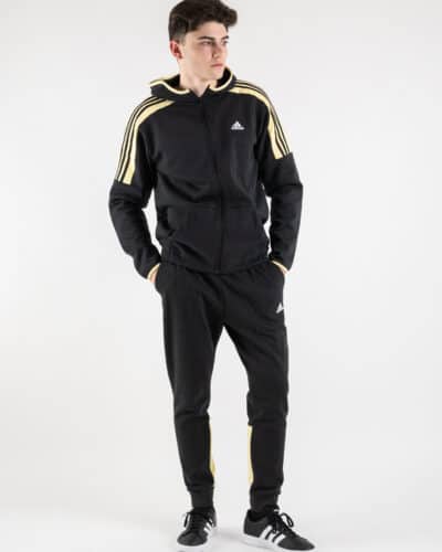 ADIDAS Felpa con zipcappuccio e logo HK4460 Nera 7 ADIDAS ADIDAS Pantalone nero della tuta con logo e fasce gialle HK446