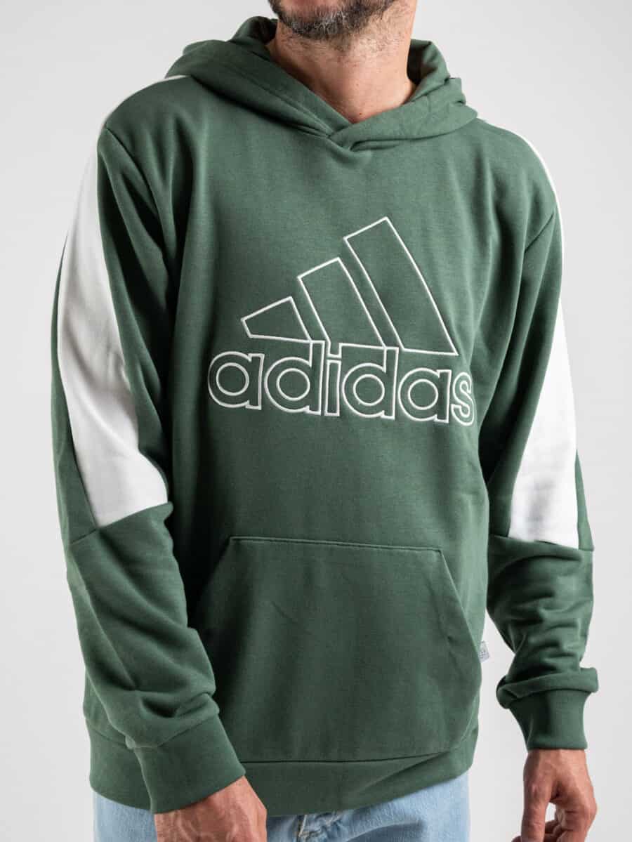 ADIDAS Felpa verde garzata con cappuccio, logo e bande laterali HM7876