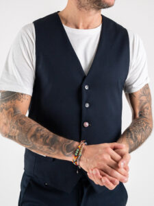 BERNA Gilet in tessuto tecnico con bottone in fantasia 223081 Blu (5)