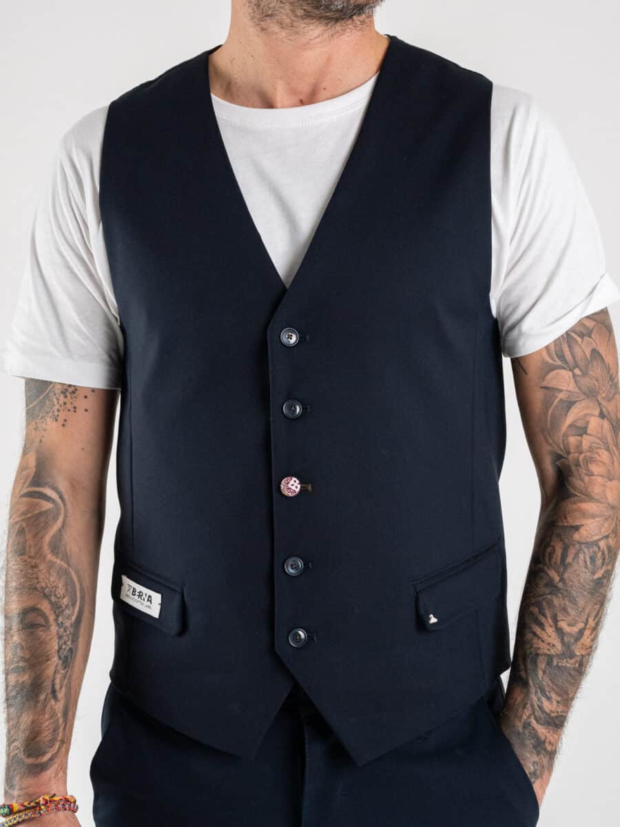 BERNA Gilet in tessuto tecnico con bottone in fantasia 223081 Blu