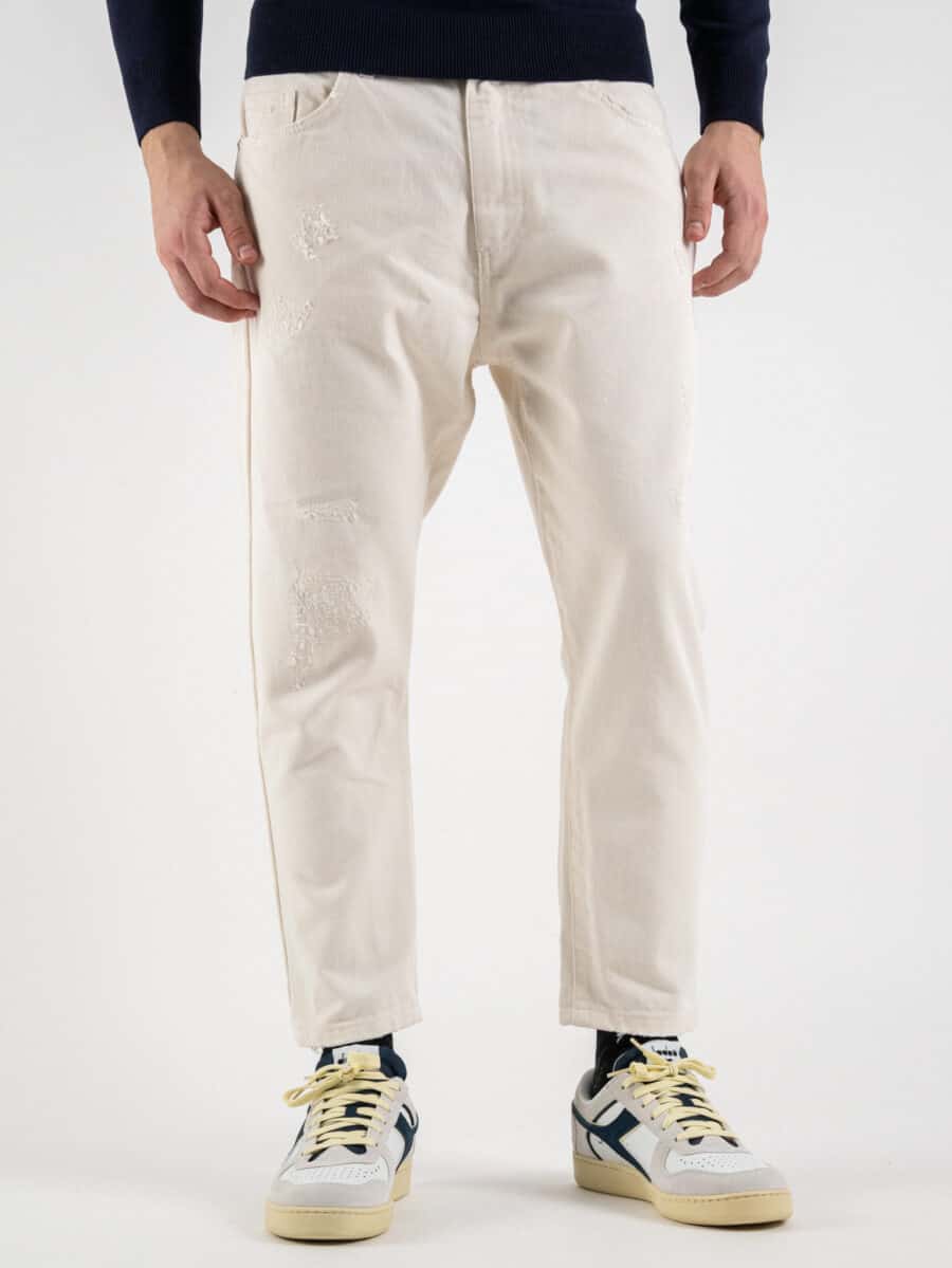 BERNA Jeans cropped con rotture chiuse 223033 Latte