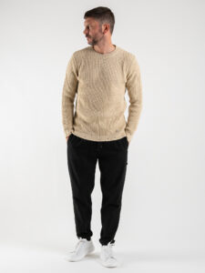 BL11 Maglione girocollo a costine con piccole rotture su collo, polsini e fondo KIR Beige (5)