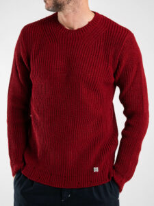 BL11 Maglione girocollo a costine con piccole rotture su collo, polsini e fondo KIR Bordeaux (3)
