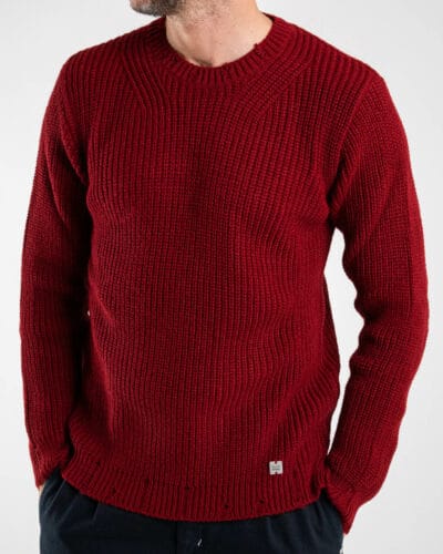 BL11 Maglione girocollo a costine con piccole rotture su collo, polsini e fondo KIR Bordeaux