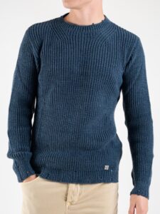 BL11 Maglione girocollo a costine con piccole rotture su collo, polsini e fondo KIR Jeans (8)