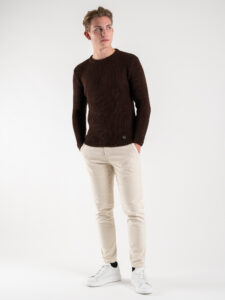 BL11 Maglione girocollo a costine con piccole rotture su collo, polsini e fondo KIR Marrone (7)
