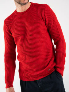 BL11 Maglione girocollo a costine con piccole rotture su collo, polsini e fondo KIR Rosso (3)