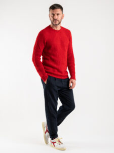 BL11 Maglione girocollo a costine con piccole rotture su collo, polsini e fondo KIR Rosso (7)