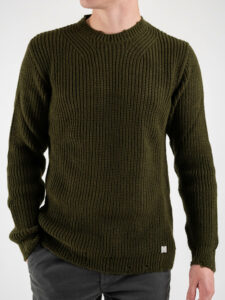BL11 Maglione girocollo a costine con piccole rotture su collo, polsini e fondo KIR Verde Militare (2)