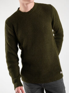 BL11 Maglione girocollo a costine con piccole rotture su collo, polsini e fondo KIR Verde Militare (3)