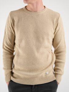 BL11 Maglione girocollo misto lana lavorato BELLINI Beige (2)