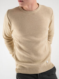 BL11 Maglione girocollo misto lana lavorato BELLINI Beige (3)