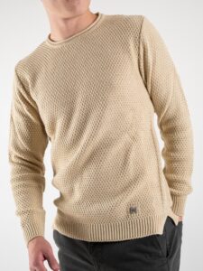 BL11 Maglione girocollo misto lana lavorato BELLINI Beige (6)