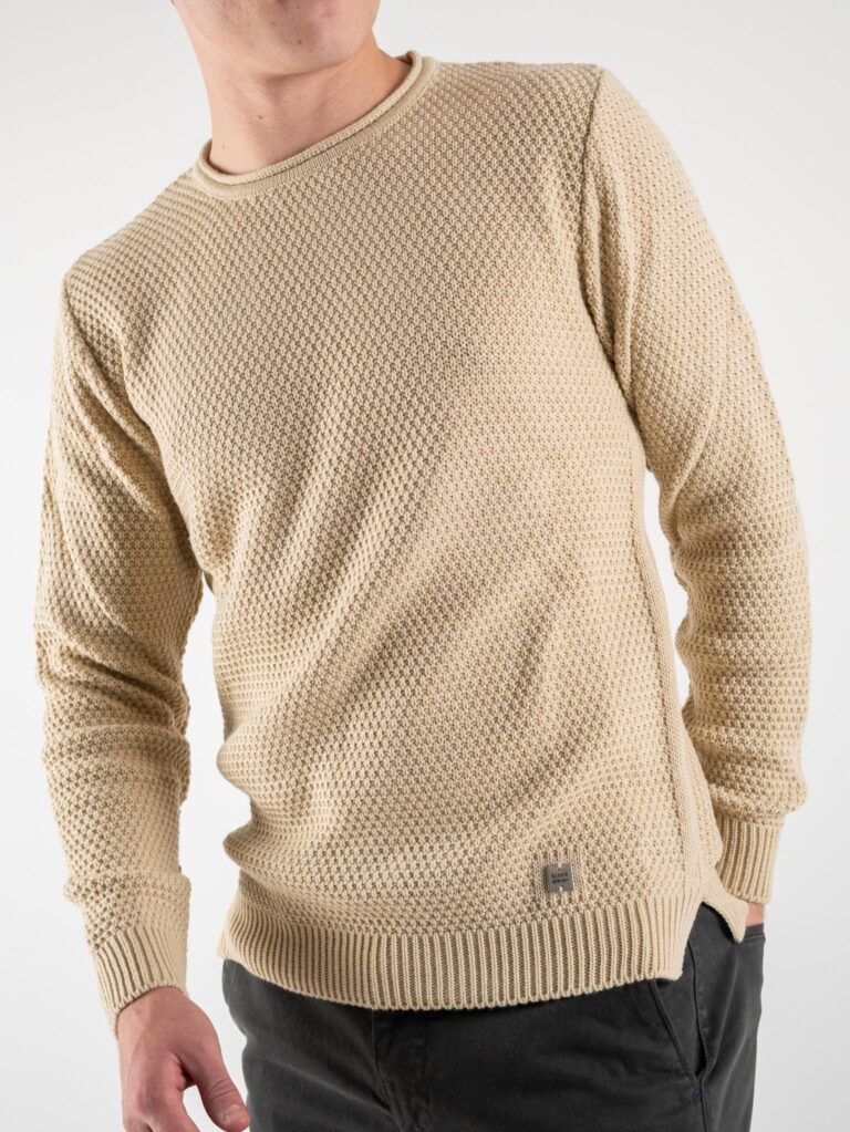 BL11 Maglione girocollo misto lana lavorato BELLINI Beige 6 BL.11 BL11 Maglione girocollo misto lana lavorato BELLINI Beige