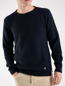 BL11 Maglione girocollo misto lana lavorato BELLINI Blu Navy (1)