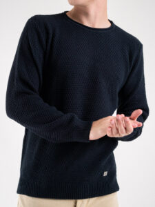 BL11 Maglione girocollo misto lana lavorato BELLINI Blu Navy (2)