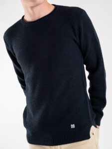 BL11 Maglione girocollo misto lana lavorato BELLINI Blu Navy (3)