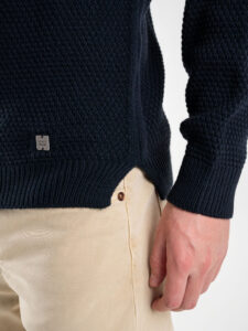 BL11 Maglione girocollo misto lana lavorato BELLINI Blu Navy (5)