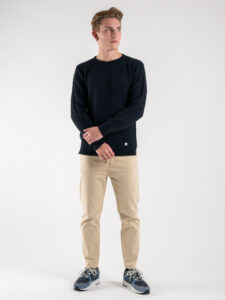 BL11 Maglione girocollo misto lana lavorato BELLINI Blu Navy (7)