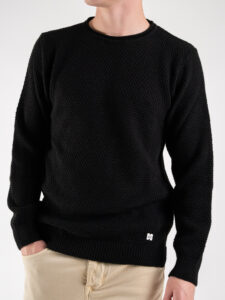 BL11 Maglione girocollo misto lana lavorato BELLINI Nero (2)