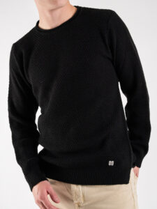 BL11 Maglione girocollo misto lana lavorato BELLINI Nero (4)