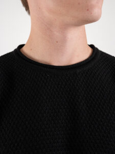 BL11 Maglione girocollo misto lana lavorato BELLINI Nero (5)