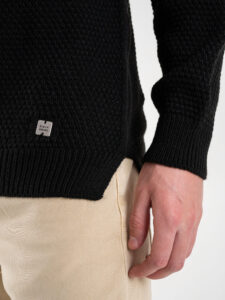 BL11 Maglione girocollo misto lana lavorato BELLINI Nero (6)