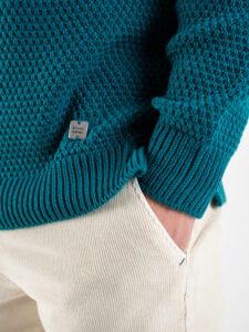 BL11 Maglione girocollo misto lana lavorato BELLINI Petrolio (1)