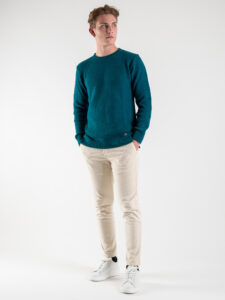 BL11 Maglione girocollo misto lana lavorato BELLINI Petrolio (3)