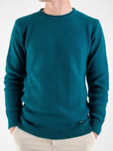 BL11 Maglione girocollo misto lana lavorato BELLINI Petrolio (4)