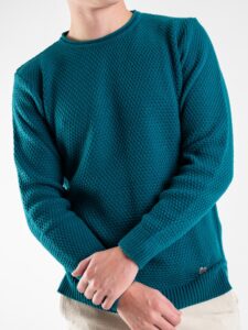 BL11 Maglione girocollo misto lana lavorato BELLINI Petrolio (5)