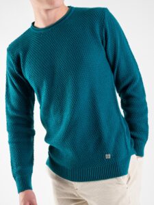 BL11 Maglione girocollo misto lana lavorato BELLINI Petrolio (6)