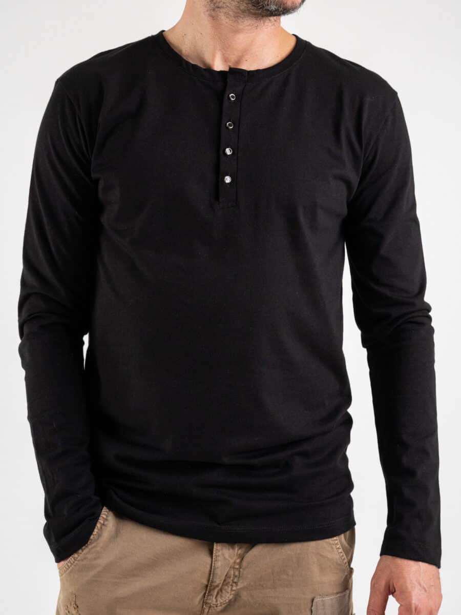 BL11 T-shirt serafino manica lunga in cotone BL23 Nera